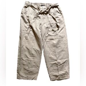 Eileen Fisher Lantern Ankle Tencel Linen Pant Khaki Beige Womens Size L